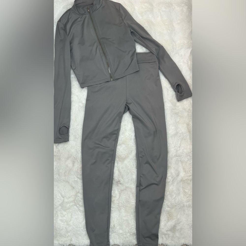 Gray Zip-Up Jacket and Pants Set